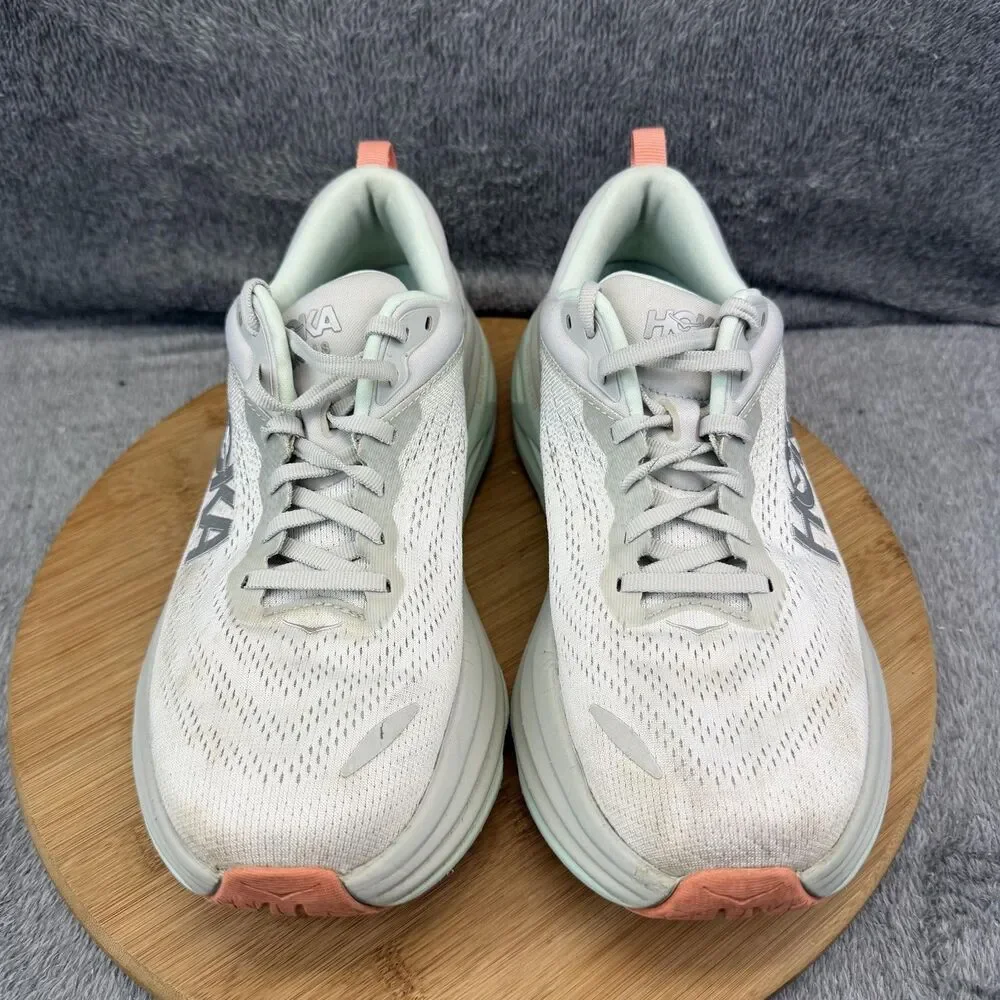 Hoka One One Bondi 8 Shoes Womens Size 9 B White Running Sneakers 1127952 SQB